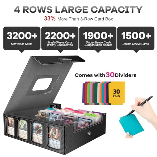 Gomyrod 3200+ Trading Card Storage Box with Commander Display, 4 Row Card Deck Box with Portable Handle, Compatible for TCG/MTG/Magic Cards, 30 Colorful Divider, 8 Supporters, US Design Patent (Black&Grey) - Image 2