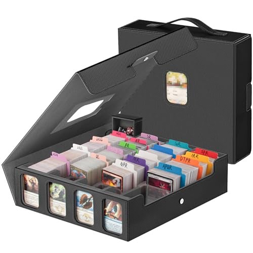Gomyrod 3200+ Trading Card Storage Box with Commander Display, 4 Row Card Deck Box with Portable Handle, Compatible for TCG/MTG/Magic Cards, 30 Colorful Divider, 8 Supporters, US Design Patent (Black&Grey) - Image 1