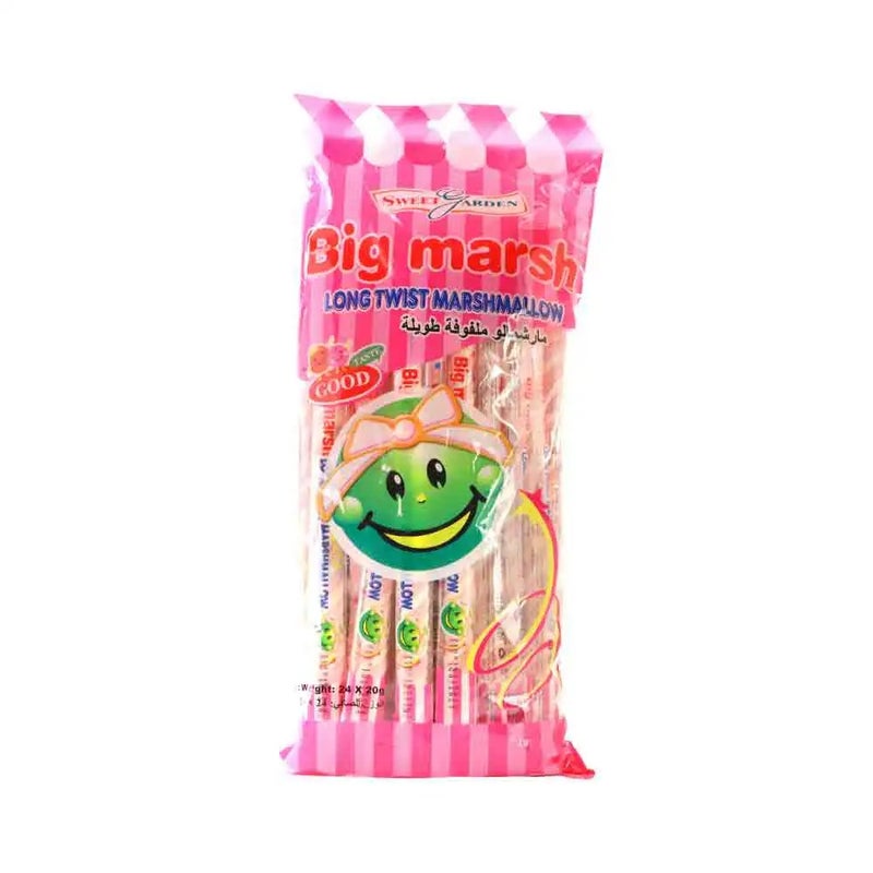 Sweet Garden Big Marsh Long Twist Marshmallow Candy, Pack of 24 x 20 gm