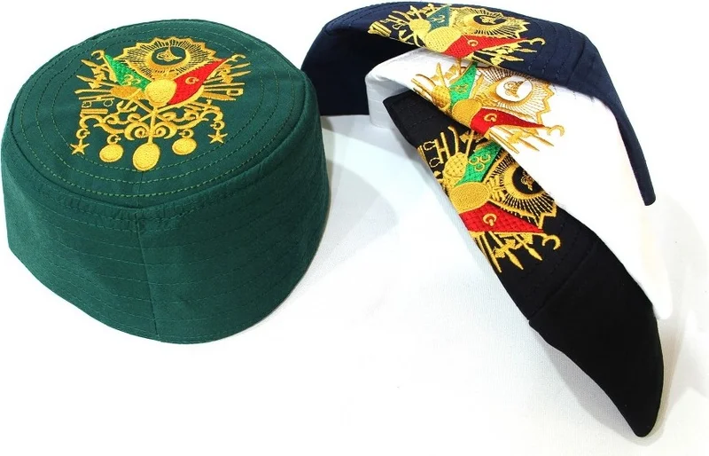 بيرات Skullcap - Ottoman Coat of Arms Skullcap - Prayer Skullcap - 12 Pieces - White Color