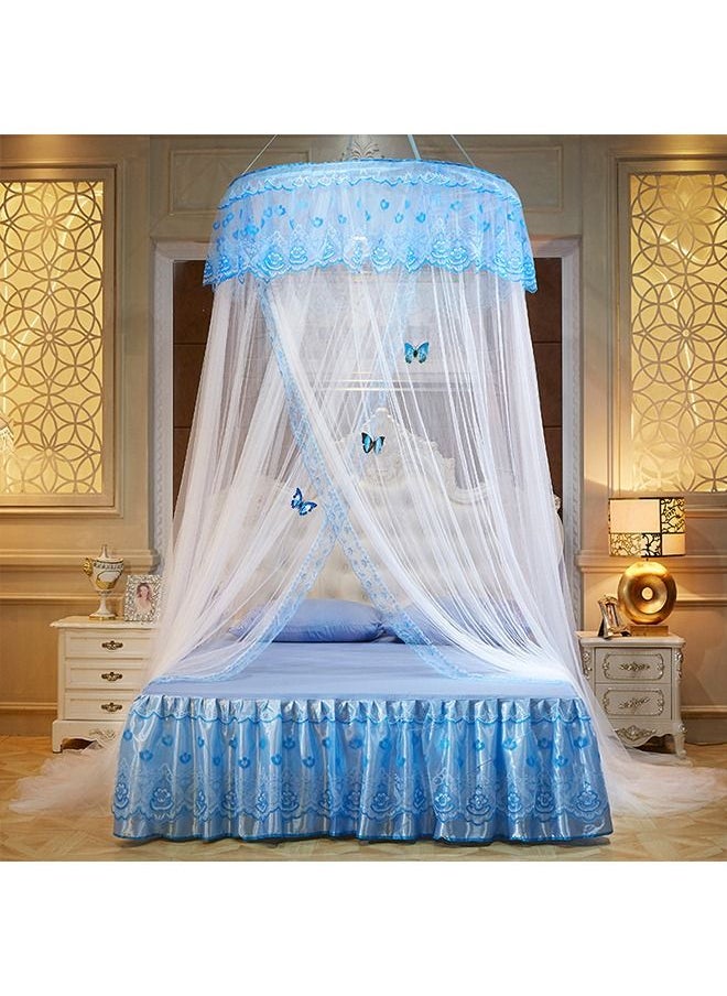 Arabest - Elegant Bed Canopy Round Lace Mosquito Net ent for Single Twin Full Queen King Size Bed Polyester White/Blue 100x270x1200cm - Image 1