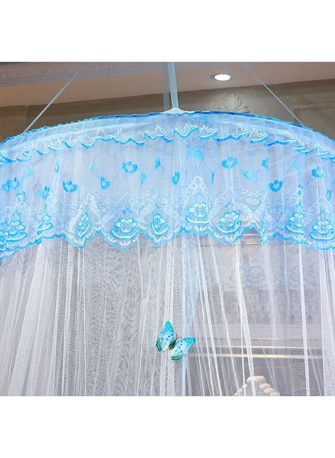 Arabest - Elegant Bed Canopy Round Lace Mosquito Net ent for Single Twin Full Queen King Size Bed Polyester White/Blue 100x270x1200cm - Image 1