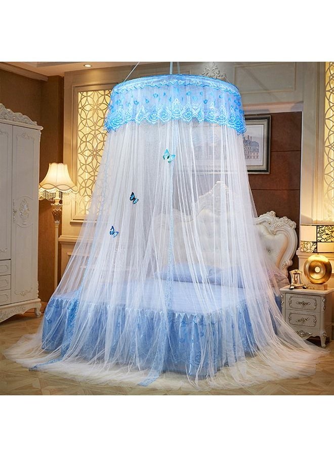 Arabest - Elegant Bed Canopy Round Lace Mosquito Net ent for Single Twin Full Queen King Size Bed Polyester White/Blue 100x270x1200cm - Image 1