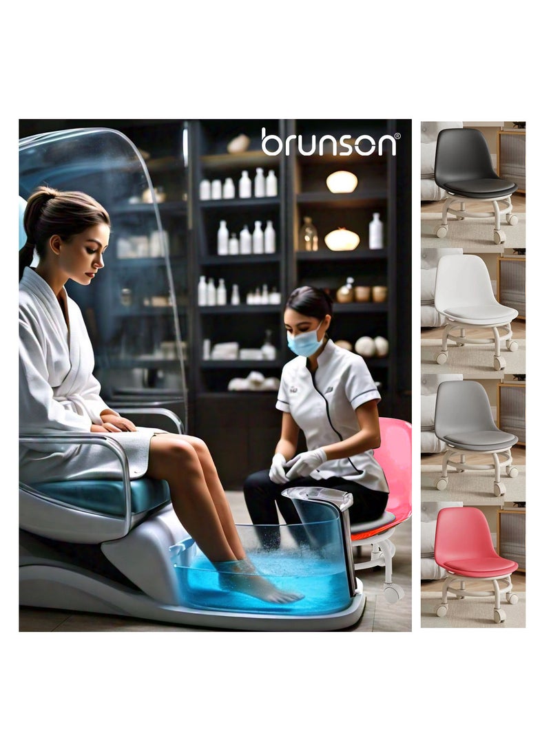 brunson Low Rolling Stool with Backrest PU Leather Roller Seat and Heavy-Duty Universal Wheels for Men Women’s Furniture Gift Home Office - Image 2