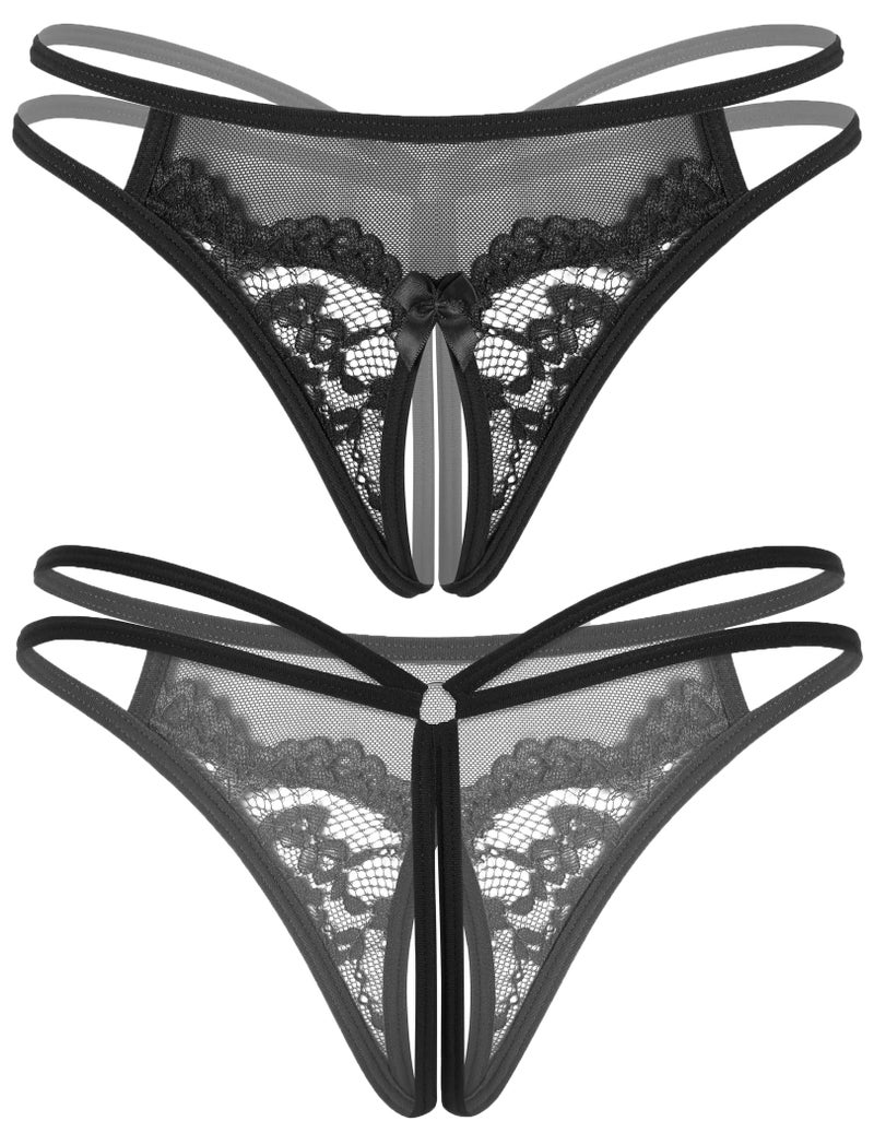 Avidlove Women Lace Panties Floral Lace Briefs Mesh Hollow Out G-String Thongs T-back Underwear Black M - Image 5