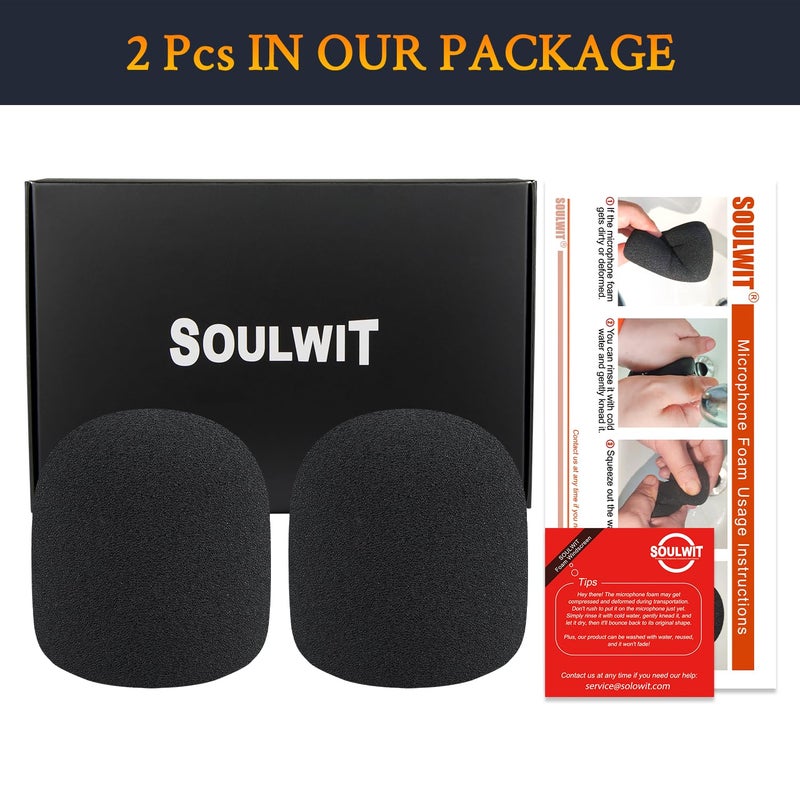 SoloWIT 2Pcs Microphones Pop Filter for Audio-Technica ATH ATR2100x-USB Cardioid Dynamic, Protective Mic Cover Windscreen Foam - Black - Image 3