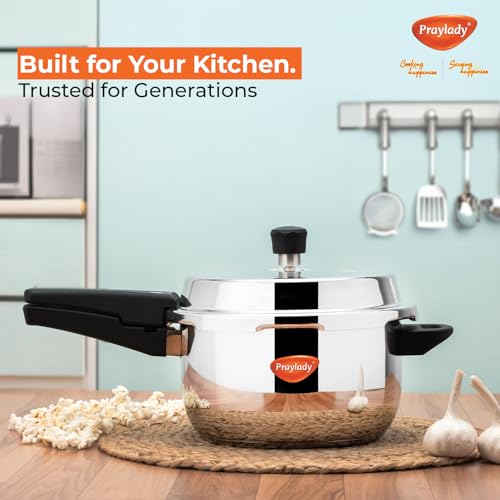 Praylady 5 Litre Stainless Steel Outer Lid Pressure Cooker | Induction & Gas Compatible | 1.2mm Thick | BIS Certified | Sandwich Bottom – Silver - Image 3