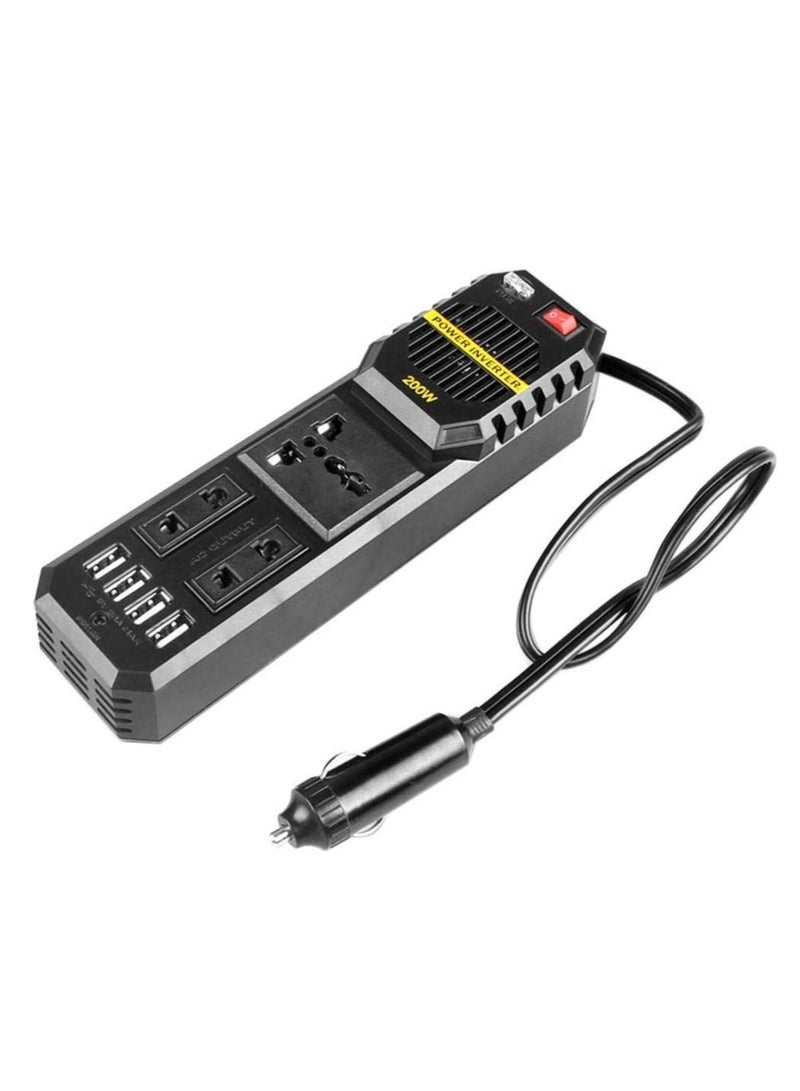 محول سيارة 200 واط 12 فولت إلى 220 فولت محول تيار مستمر إلى تيار متردد 4 USB شاحن 3.1A محول جهد 12 فولت - Image 1