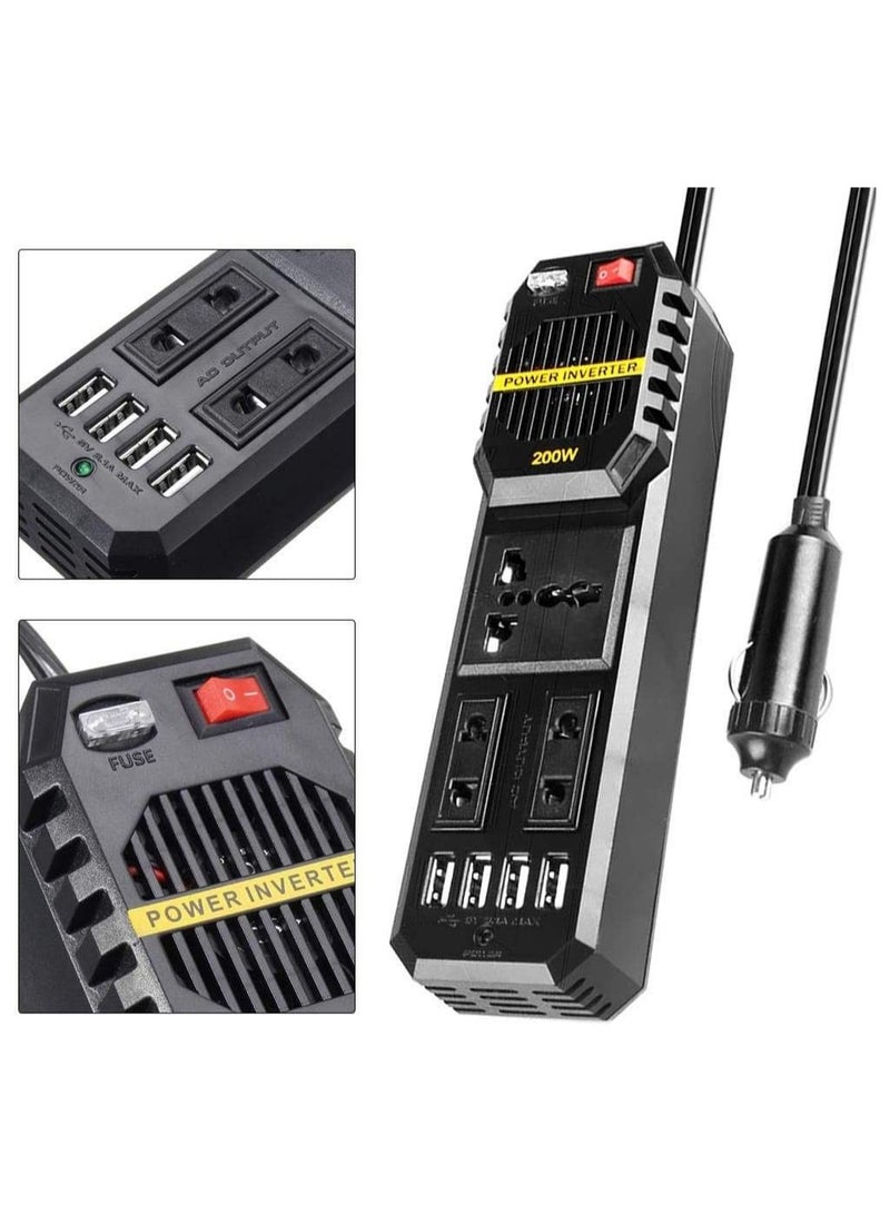 محول سيارة 200 واط 12 فولت إلى 220 فولت محول تيار مستمر إلى تيار متردد 4 USB شاحن 3.1A محول جهد 12 فولت - Image 2