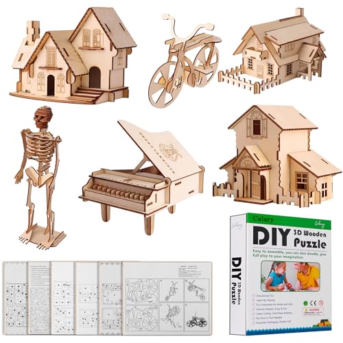 calary 3D Wooden Puzzle Simulation Animal Dinosaur Assembly DIY Model Toy for Kids and AdultsSet of 6 - Image 1