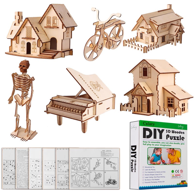 calary 3D Wooden Puzzle Simulation Animal Dinosaur Assembly DIY Model Toy for Kids and AdultsSet of 6 - Image 3
