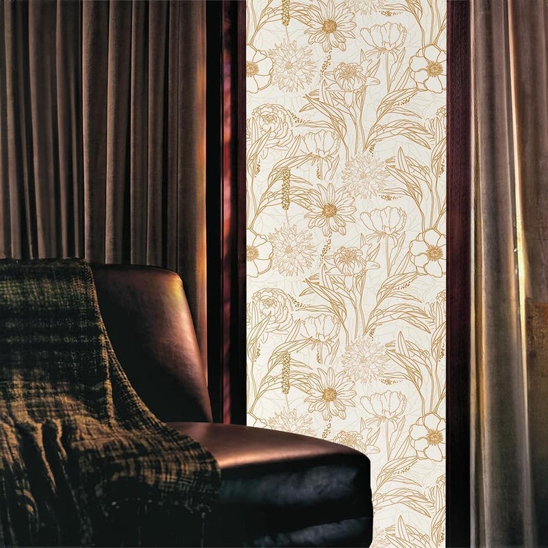 REDAMANCY Boho Brown Orange Yellow Vintage Flowers Window Films Decorative Double-Side Privacy Film Self-Adhesive Static Glass Window Clings for Living Room Bathroom Glass Windows Decor - Image 1