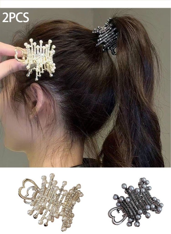 Generic 2pc Alloy Hair Clip With Rhinestones Decor For High Ponytail In Autumn And Winter, Suitable For Home, Travel, Festivals, Parties, Dressing Up Gifts - Image 1
