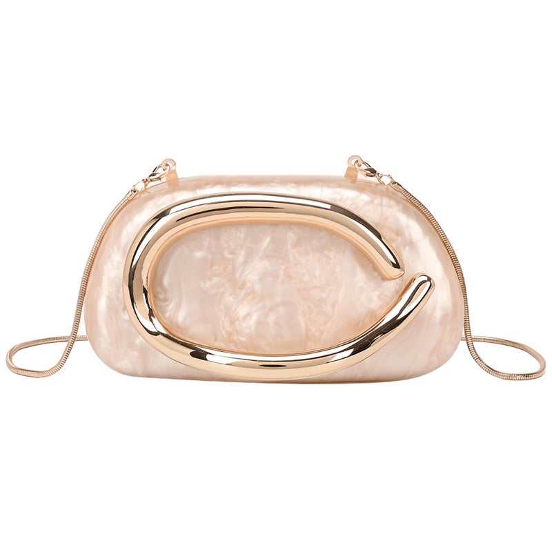 Buric Acrylic Clutch Purse for Women Marbling Evening Wedding Handbags Acrylic Metal Decoration Box Purses for Party Prom Cocktail Apricot