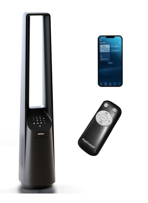 Pro Breeze 40" Smart Bladeless Tower Fan with DC Motor - Ultra Quiet Air Circulator w                    ith Remote Control, LED Display, 6 Fan Speeds, 5 Operation Modes, 60° Oscillation - Black