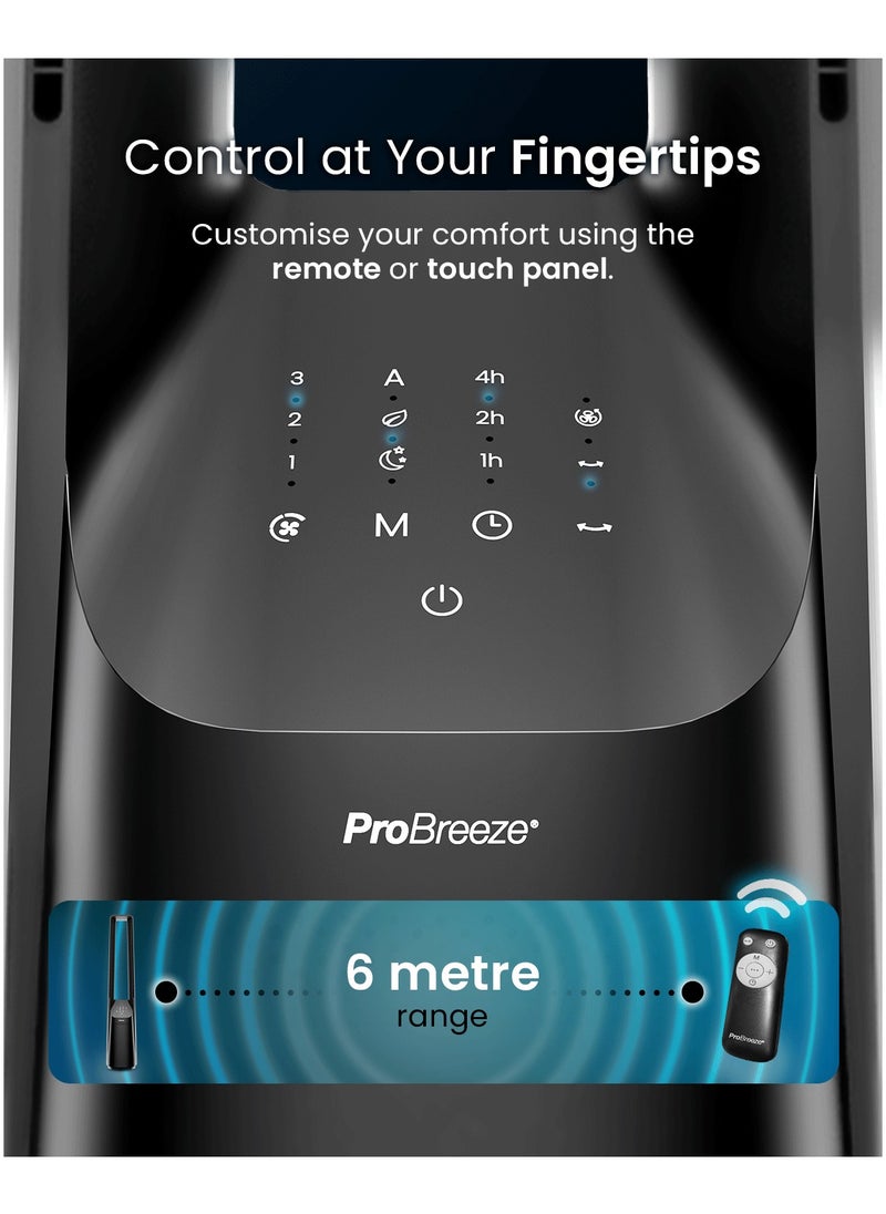 Pro Breeze 40" Smart Bladeless Tower Fan with DC Motor - Ultra Quiet Air Circulator w                    ith Remote Control, LED Display, 6 Fan Speeds, 5 Operation Modes, 60° Oscillation - Black