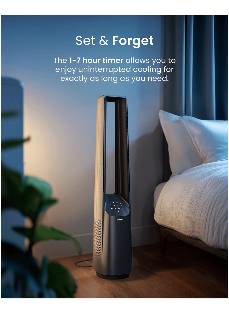 Pro Breeze 40" Smart Bladeless Tower Fan with DC Motor - Ultra Quiet Air Circulator w                    ith Remote Control, LED Display, 6 Fan Speeds, 5 Operation Modes, 60° Oscillation - Black