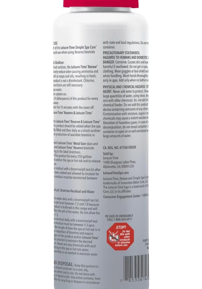 Leisure Time Renew Non-Chlorine Shock Treatment for Spas and Hot Tubs - 2.2 lbs - Image 2