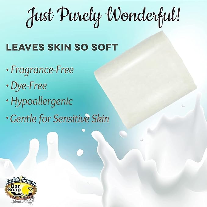 Amish Farms صابون بار طبيعي خالي من العطور وخالي من الأصباغ من مزارع أميش للبشرة الحساسة أبيض بالكامل مصنوع في الولايات المتحدة الأمريكية صابون مرطب غير معطر 150 جرام لكل بار 5 بار - Image 4