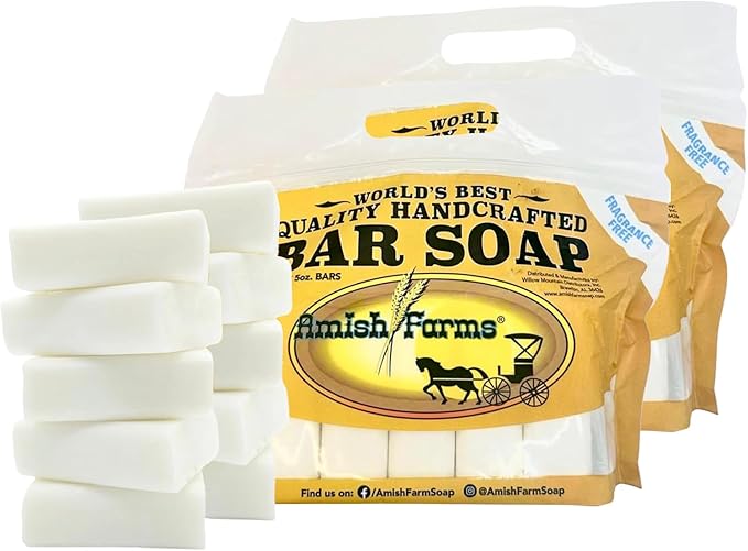 Amish Farms صابون بار طبيعي خالي من العطور وخالي من الأصباغ من مزارع أميش للبشرة الحساسة أبيض بالكامل مصنوع في الولايات المتحدة الأمريكية صابون مرطب غير معطر 150 جرام لكل بار 5 بار - Image 1