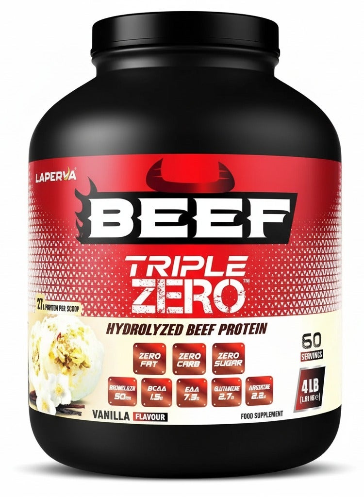 Laperva Beef Triple Zero Hydrolyzed Protein Powder ZERO CARB, SUGAR & FAT - 86% Protein - With BCAA & Glutamine Vanilla Flavour 4 lb - Image 1