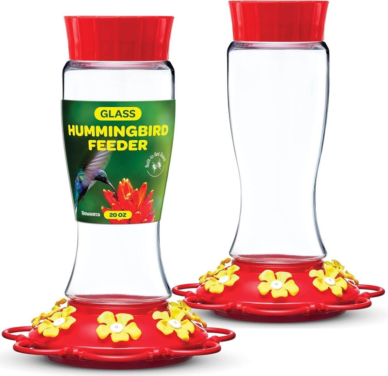 SEWANTA Hummingbird Feeder 20 oz. [2 Pack] Plastic Hummingbird Feeders for Outdoors - with Built-in Ant Guard - Circular Perch with 7 Feeding Ports - Wide Mouth for Easy Filling/2 Part Base for Easy Cleaning - Image 1