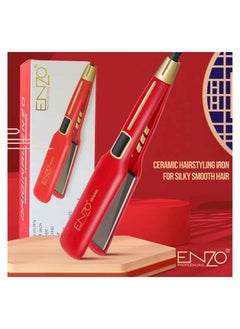 ENZO Professional portable travel fast ceramic titanium wide plate ionic flat iron Salon tourmaline hair straightener EN-3976 Red  - Image 2