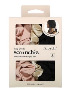 Kitsch The Satin Scrunchie For TexturedStraight Hair Assorted  5 Pieces  - Image 1