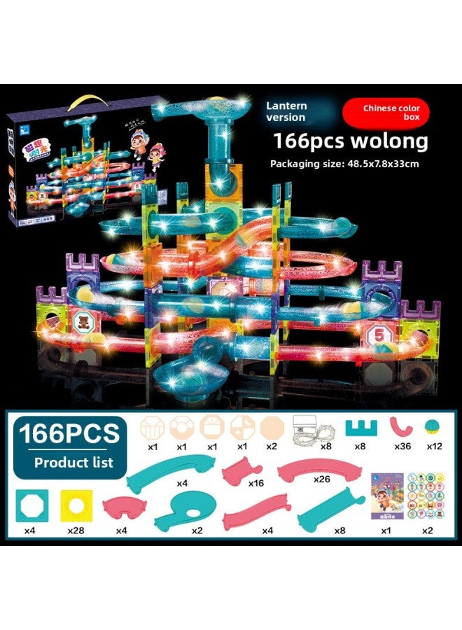 One Piece Magnetic Light Ball Track Building Blocks DIY Three-dimensional Magnetic Piece Children's Building Blocks Toy-Color:[Wolong] Light-Magnetic Ball Building Blocks-Chinese Color Box (166 Pieces) 1919G  - Image 1