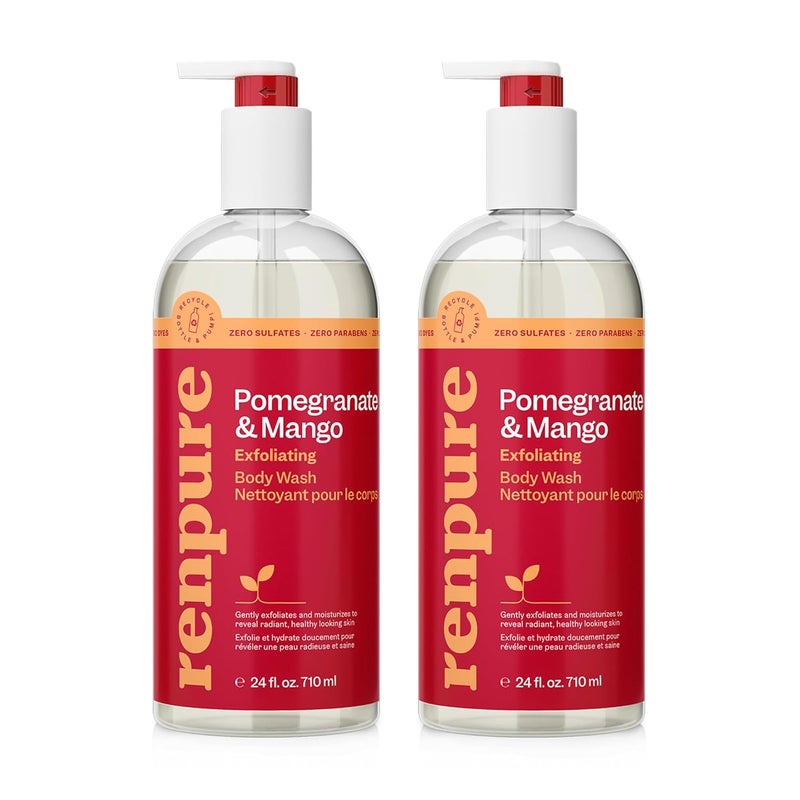 RENPURE Pomegranate  Mango Exfoliating Body Wash  Cleanses Exfoliates Moisturizes  Rejuvenates Skin  For All Skin Types  Pomegranate Extract Mango Fruit Extract  24 Fl Oz each 2 Pack