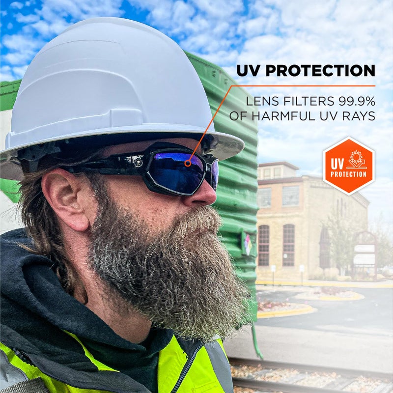 Ergodyne Skullerz Loki Convertible Safety Sunglasses, Blue Mirror Lens-Includes Gasket and Strap to Convert to Goggle,Blue Mirror Lens, Black Frame - Image 3