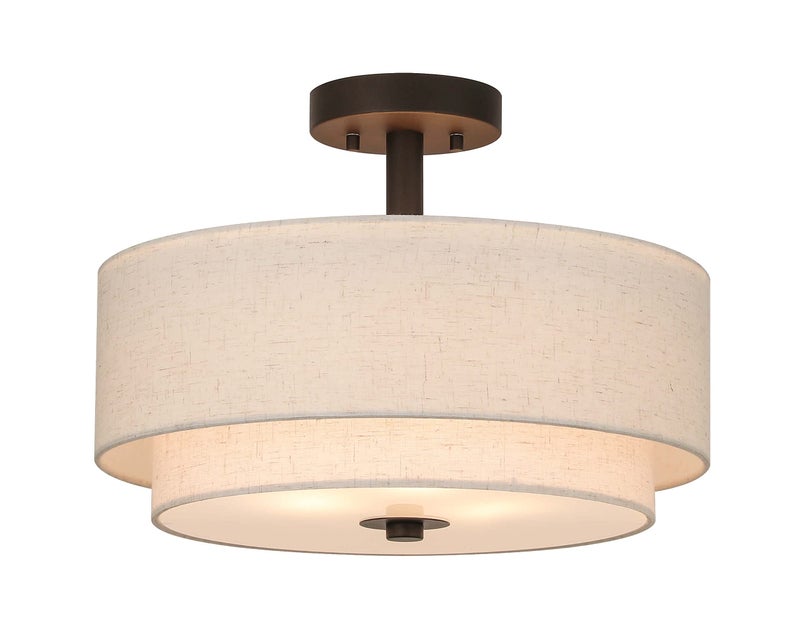 XiNBEi Lighting Drum Semi Flush Light, 3 Light Semi Flush Mount Ceiling Light Fixture with Fabric Shade Modern Close to Ceiling Light for Bedroom & Living Room Dark Bronze Finish XB-SF1289-DB - Image 1