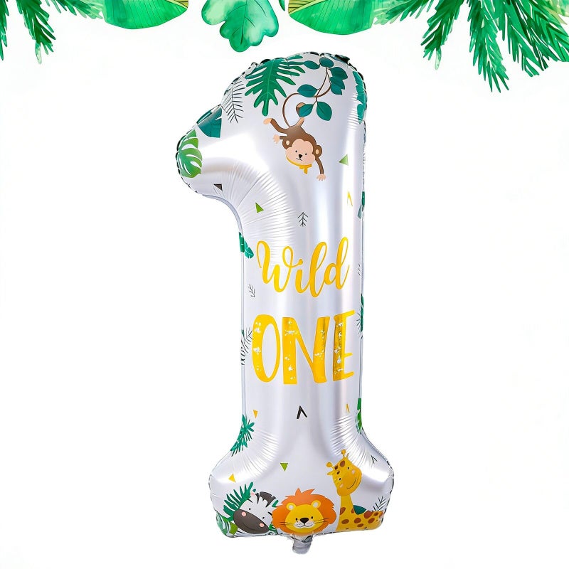 Lcoor Wild One Birthday Decorations, Wild Animal Number 1 Balloon, 40'' Wild One Balloon, Jungle Safari Theme 1st Birthday Decorations - Image 1
