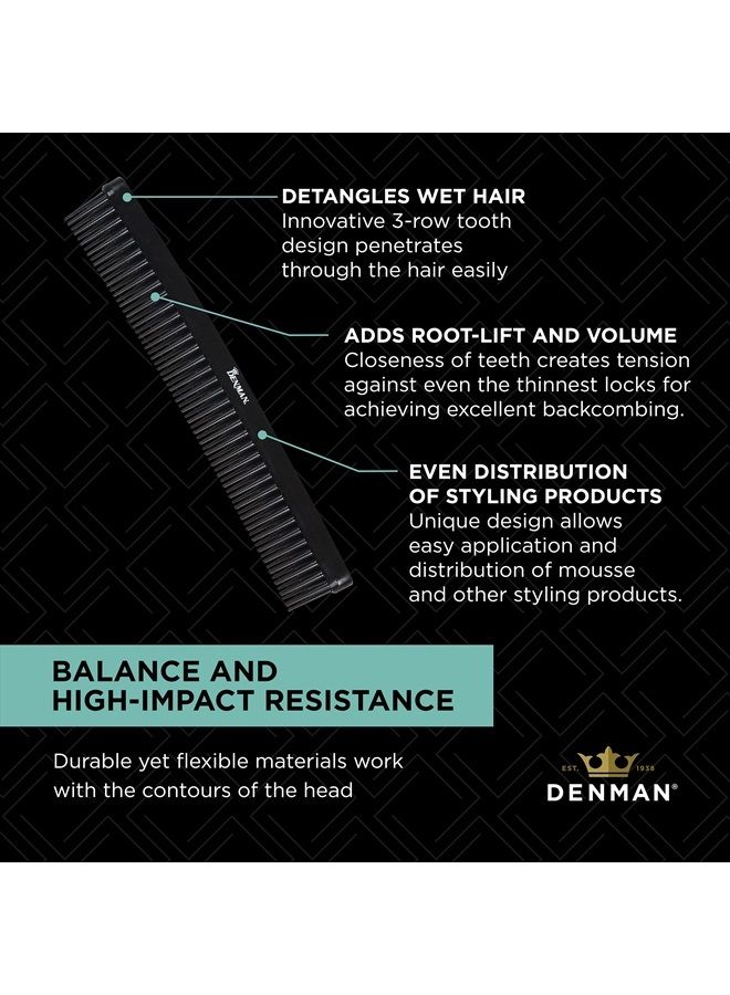 DENMAN 3 Row Detangle and Tease Styling Comb (BLACK) for Wet Detangling, Backcombing and Separating Curls - D12 - Image 4