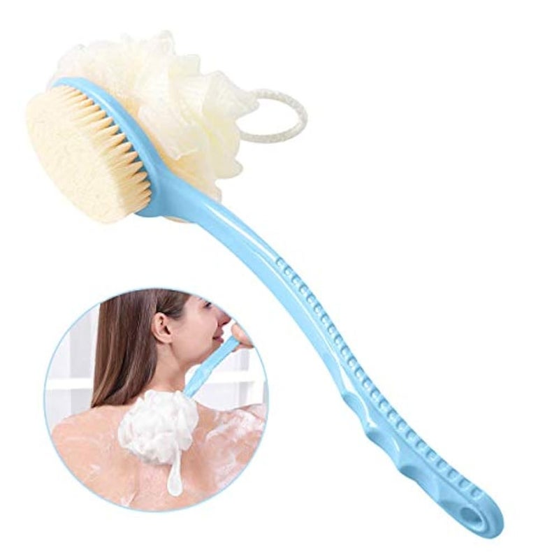 Freskaro 2 in 1 Shower Brush - Dry Skin Body Exfoliator - Shower and Bath Scrubber, Soft and Stiff Massage Bristles, Long Handle, Deep Cleansing, Exfoliating, Radiant Complexion - Image 1