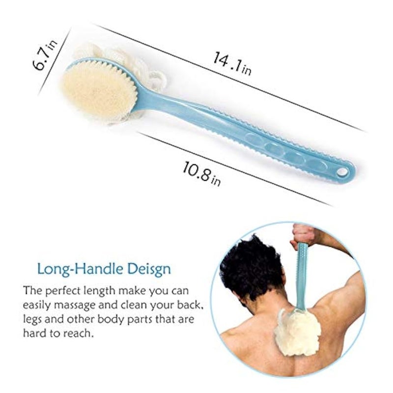 Freskaro 2 in 1 Shower Brush - Dry Skin Body Exfoliator - Shower and Bath Scrubber, Soft and Stiff Massage Bristles, Long Handle, Deep Cleansing, Exfoliating, Radiant Complexion - Image 4