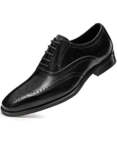 FRASOICUS Men’s Dress Shoes with Genuine Leather in Classic Brogue Elastic Band Oxford Formal (Black, Adult, Men, 9, Numeric, US Footwear Size System, Medium) - Image 2