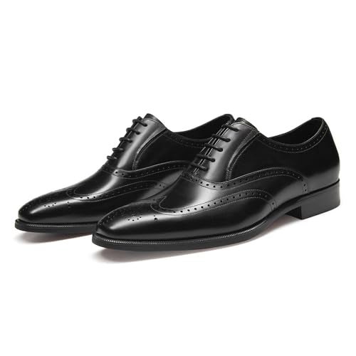 FRASOICUS Men’s Dress Shoes with Genuine Leather in Classic Brogue Elastic Band Oxford Formal (Black, Adult, Men, 9, Numeric, US Footwear Size System, Medium) - Image 1