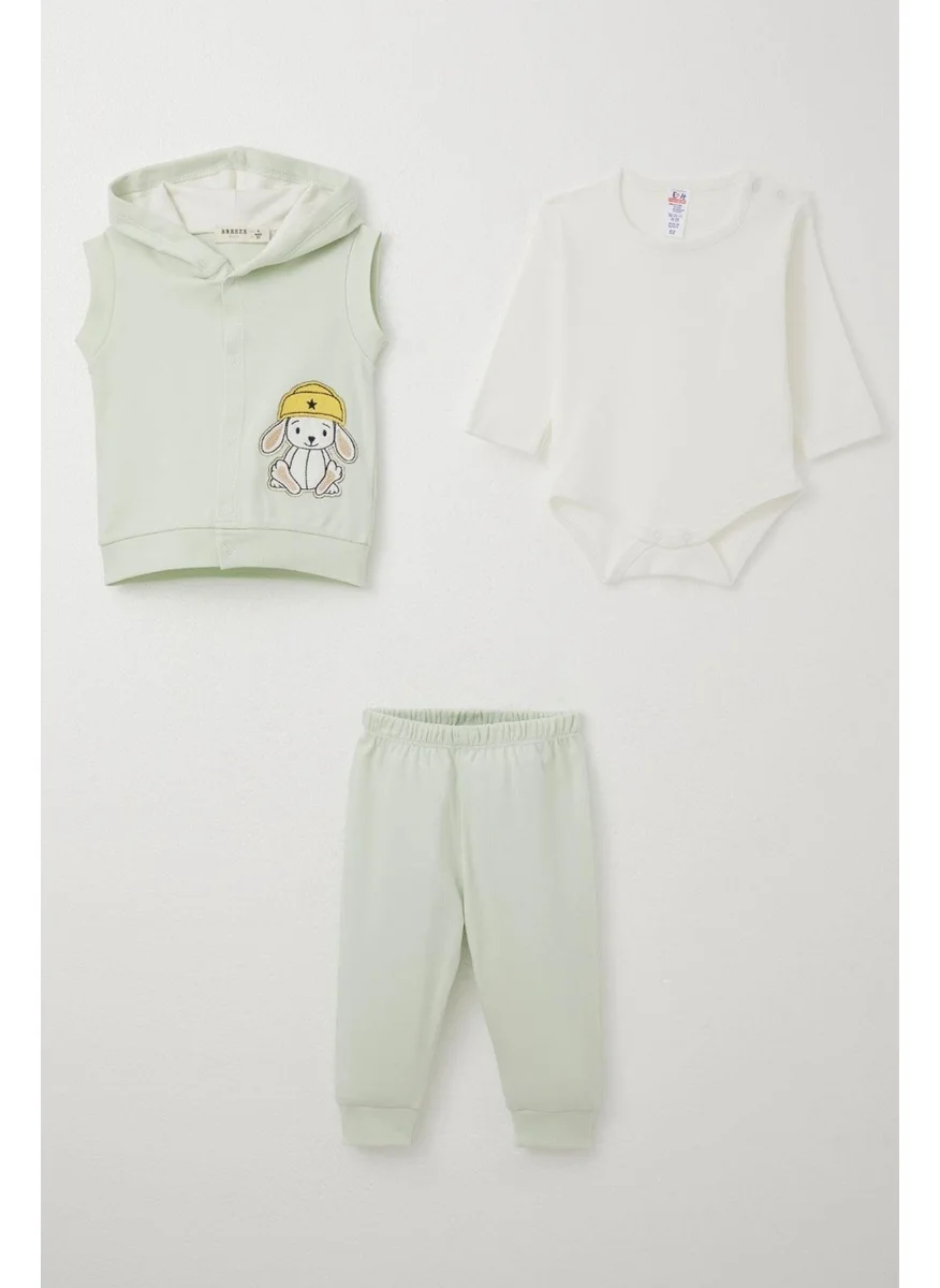 Breeze Baby Boy Bodysuit 3-Piece Set Cute Hat Puppy Embroidered 4 Months-1 Years, Aqua Green