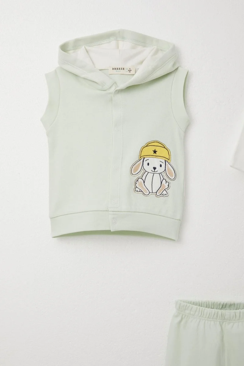 Breeze Baby Boy Bodysuit 3-Piece Set Cute Hat Puppy Embroidered 4 Months-1 Years, Aqua Green
