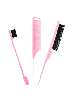 SUPHOUSE 3pcs Hair Styling Comb Set Hair Dressing Tools Teasing Hair Brush Stainless Steel Rat Tail Comb Edge Control Hair Brush for Back Brushing Combing Braiding Slicking Hair for Women 