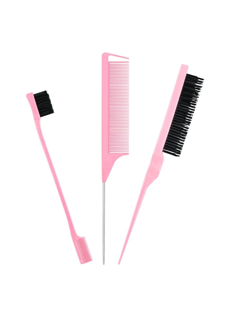 SUPHOUSE - 3pcs Hair Styling Comb Set Hair Dressing Tools Teasing Hair Brush Stainless Steel Rat Tail Comb Edge Control Hair Brush for Back Brushing Combing Braiding Slicking Hair for Women - Image 1