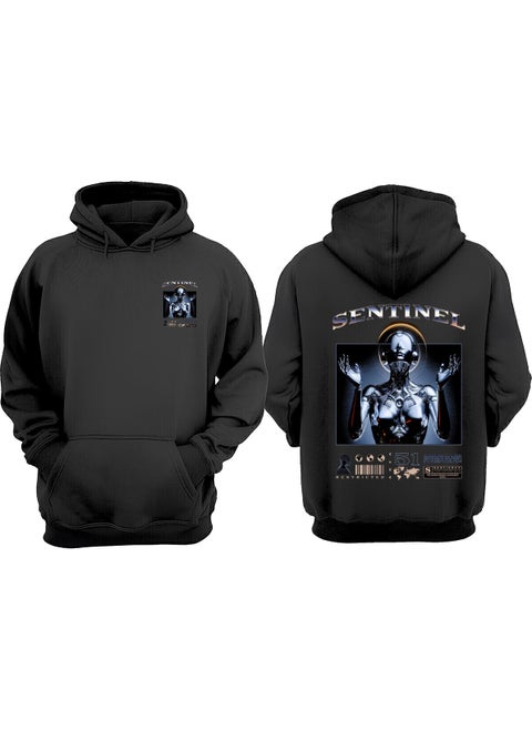 Unisex Sentinel Design Front Back Printed Regular Fit Black Sweatshirt
