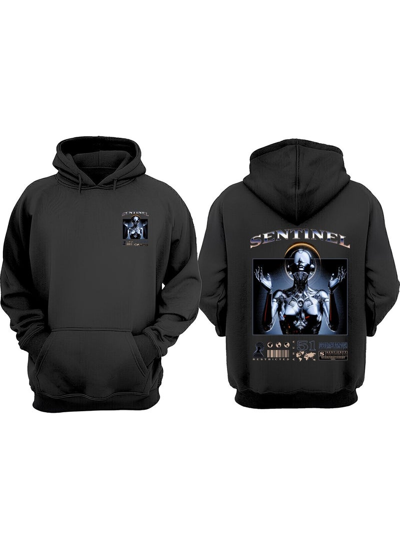 Unisex Sentinel Design Front Back Printed Regular Fit Black Sweatshirt