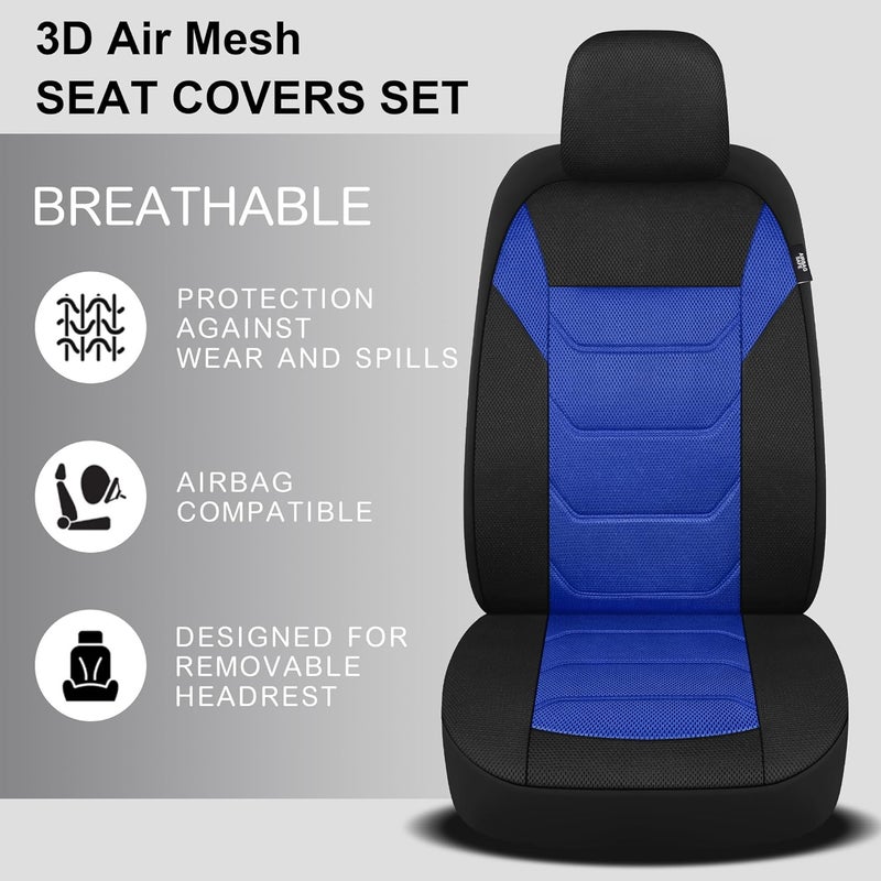 Pariiaotin 3D Air Mesh Car Seat Cover Set - Black/Blue - Image 4