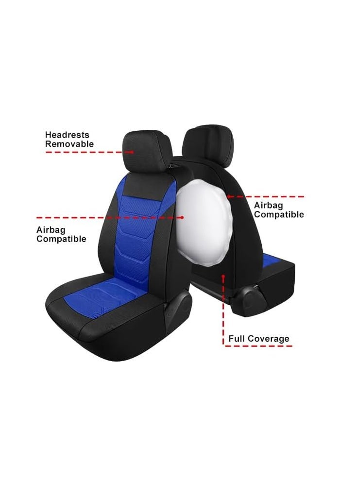 Pariiaotin 3D Air Mesh Car Seat Cover Set - Black/Blue - Image 5