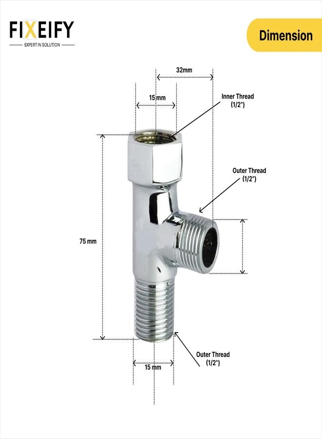 Fixeify Brass Tee Male+Female Thread | 15mm (1/2") Inner & Outer Thread | Multi-Functional 3-Way and 2 way connector Pipe Fitting for Water Supply, Plumbing with Teflon Tape and 2 Rubber Washers. - Image 3