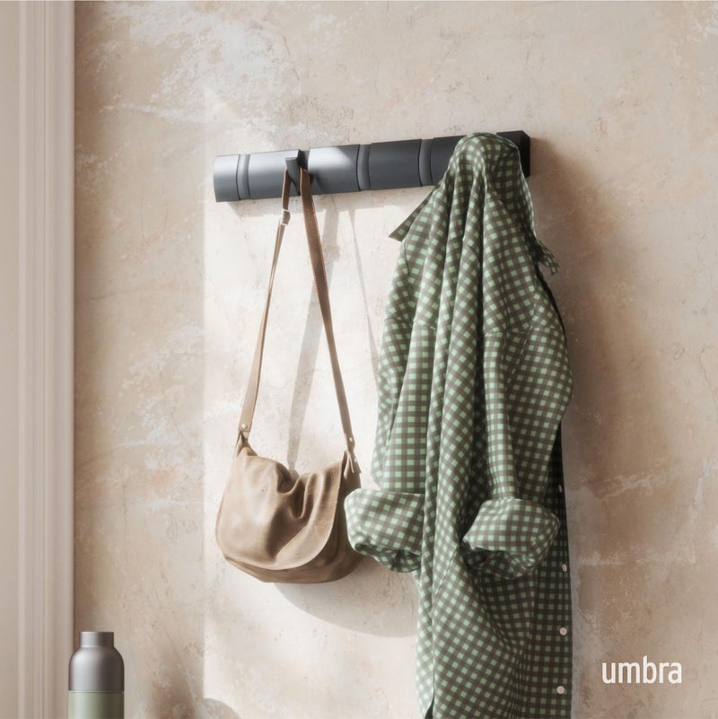 Umbra Flip Wall-Mounted Coat Rack with 5 Hooks â€“ Modern, Space-Saving Storage for Hats, Jackets, Bags, Entryway, Mudroom, Closet, Bathroom, Bedroom â€“ Black - Image 2