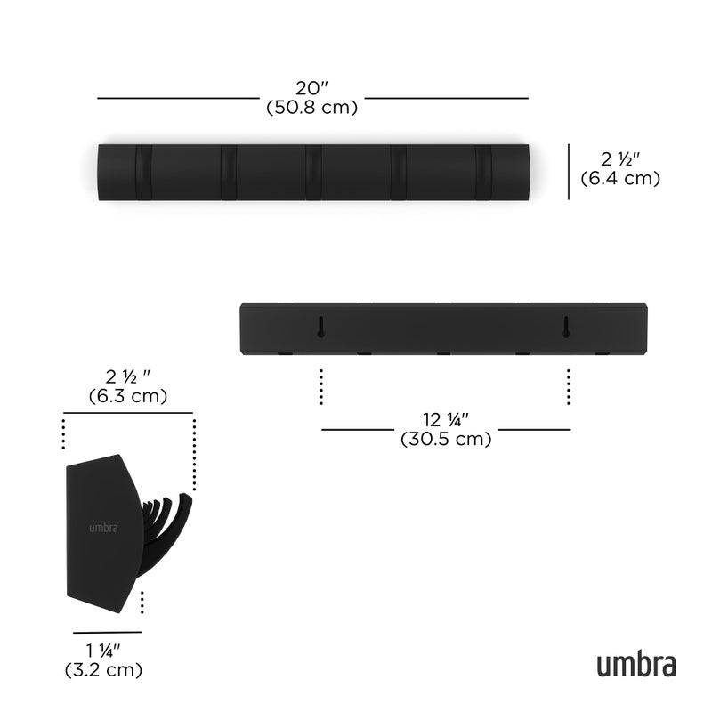 Umbra Flip Wall-Mounted Coat Rack with 5 Hooks â€“ Modern, Space-Saving Storage for Hats, Jackets, Bags, Entryway, Mudroom, Closet, Bathroom, Bedroom â€“ Black - Image 3