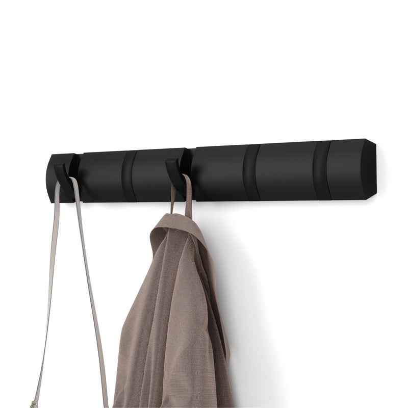 Umbra Flip Wall-Mounted Coat Rack with 5 Hooks â€“ Modern, Space-Saving Storage for Hats, Jackets, Bags, Entryway, Mudroom, Closet, Bathroom, Bedroom â€“ Black - Image 1
